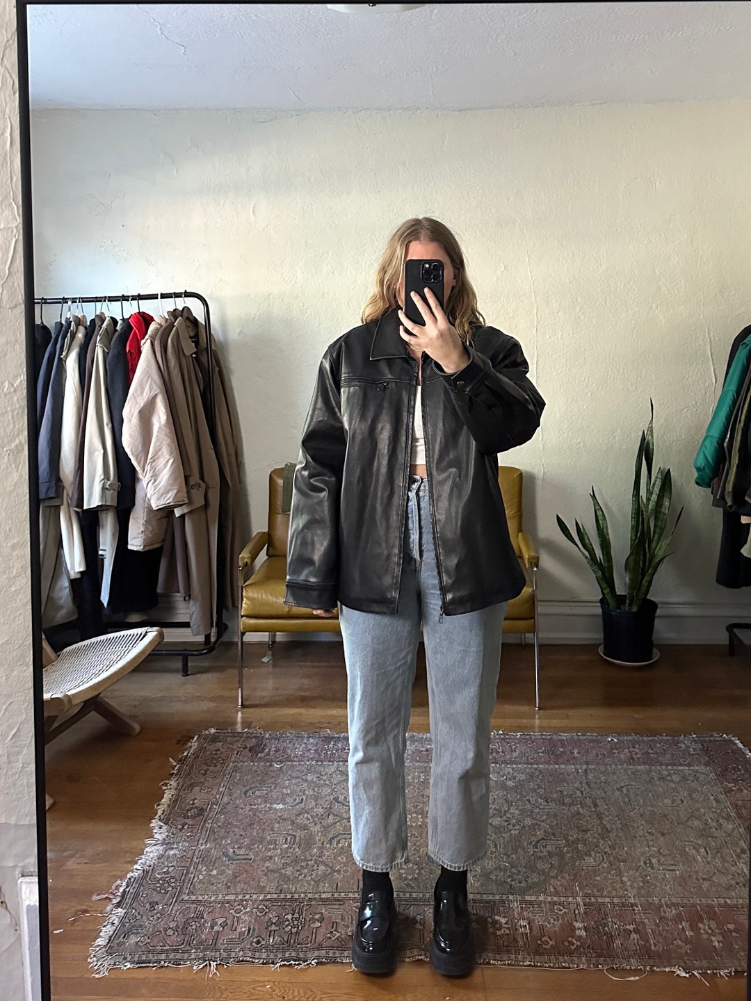 blue 90s 00s jacket faux leather