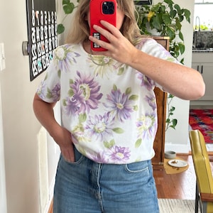 Vintage Floral Knit Top: 90s White Cotton Blend Sweater