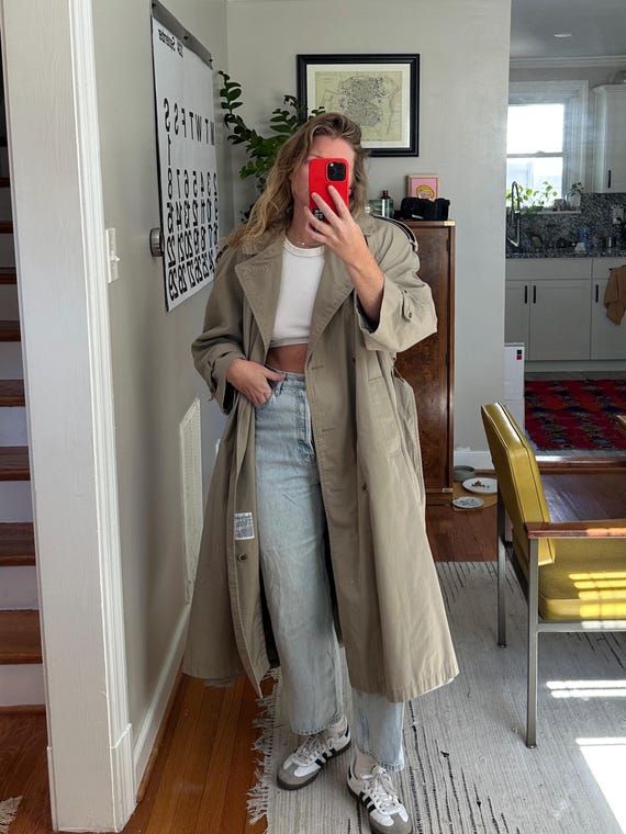 Vintage 80s Beige Trench Coat: Oversized Full Length Mac - Etsy