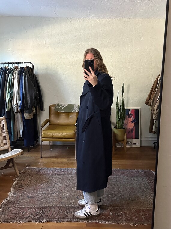 Vintage Navy Blue Trench Coat, Oversized trench, … - image 2