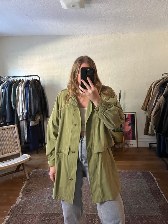 Vintage Light Green Short Trench Coat, Oversized t