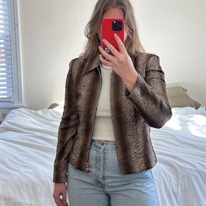 Vintage leopard print short jacket with collar, leopard cropped jacket, classic zip up jacket
