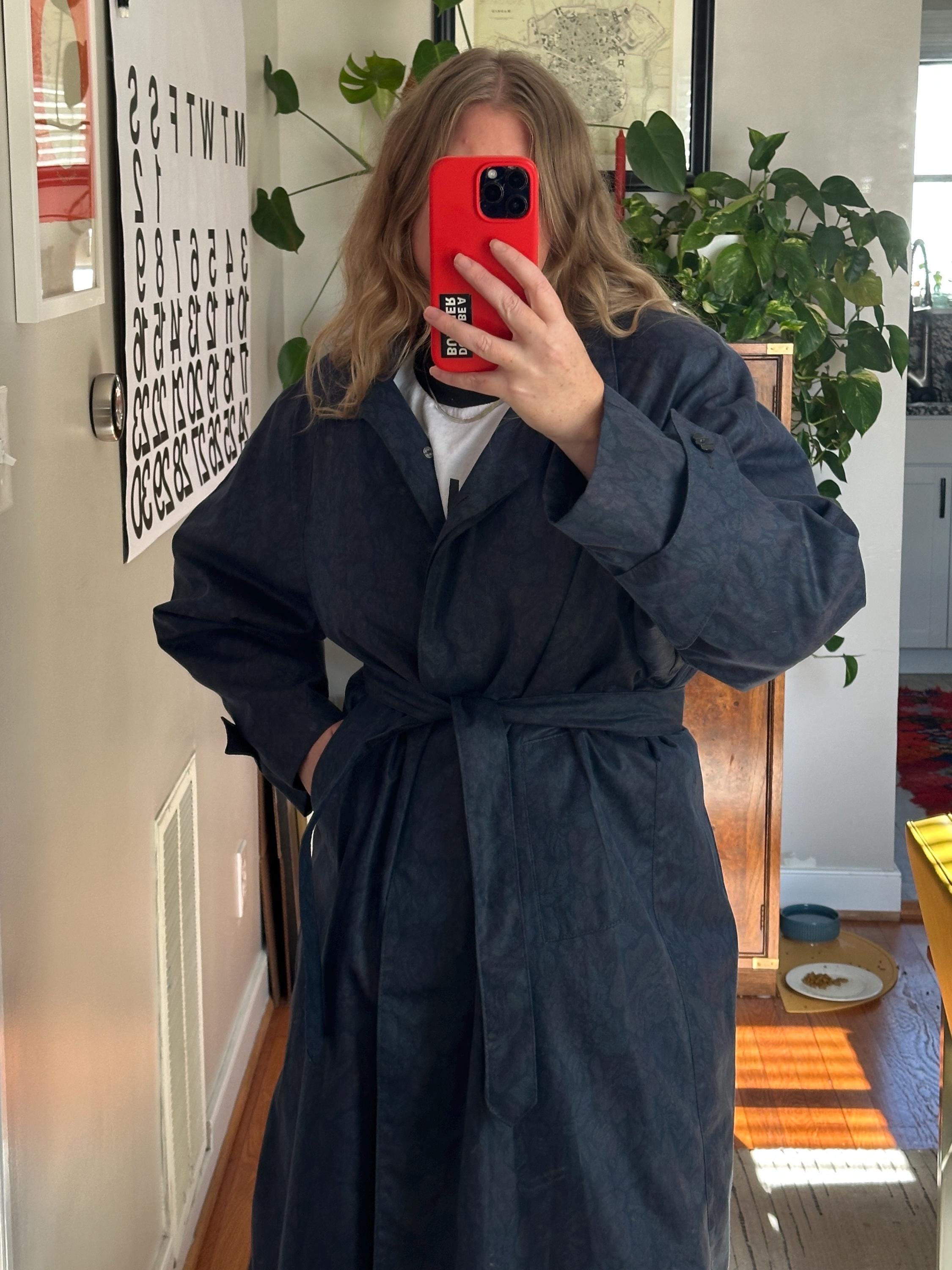 Vintage Navy Blue Floral Trench Coat: Oversized 80s Style - Etsy