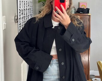 Vintage Black Trench Coat, Oversized Black Trench, Unisex