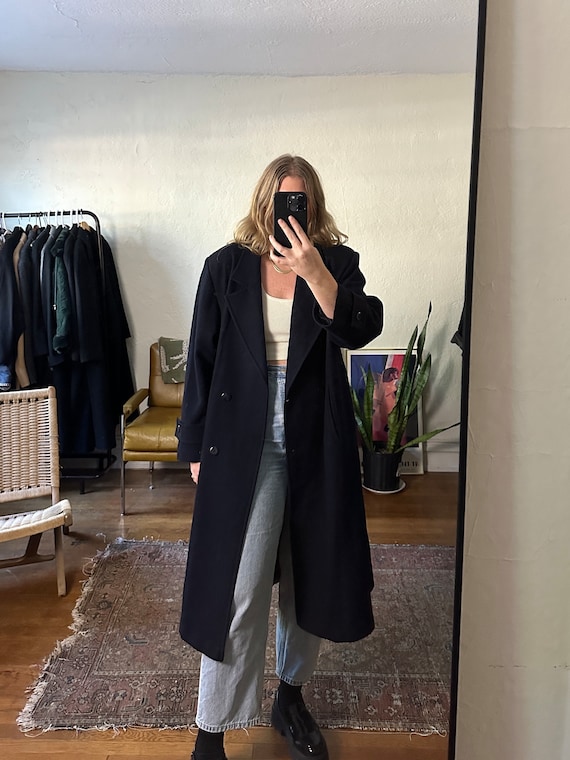 Vintage Navy Blue Wool Coat, oversized navy coat, 