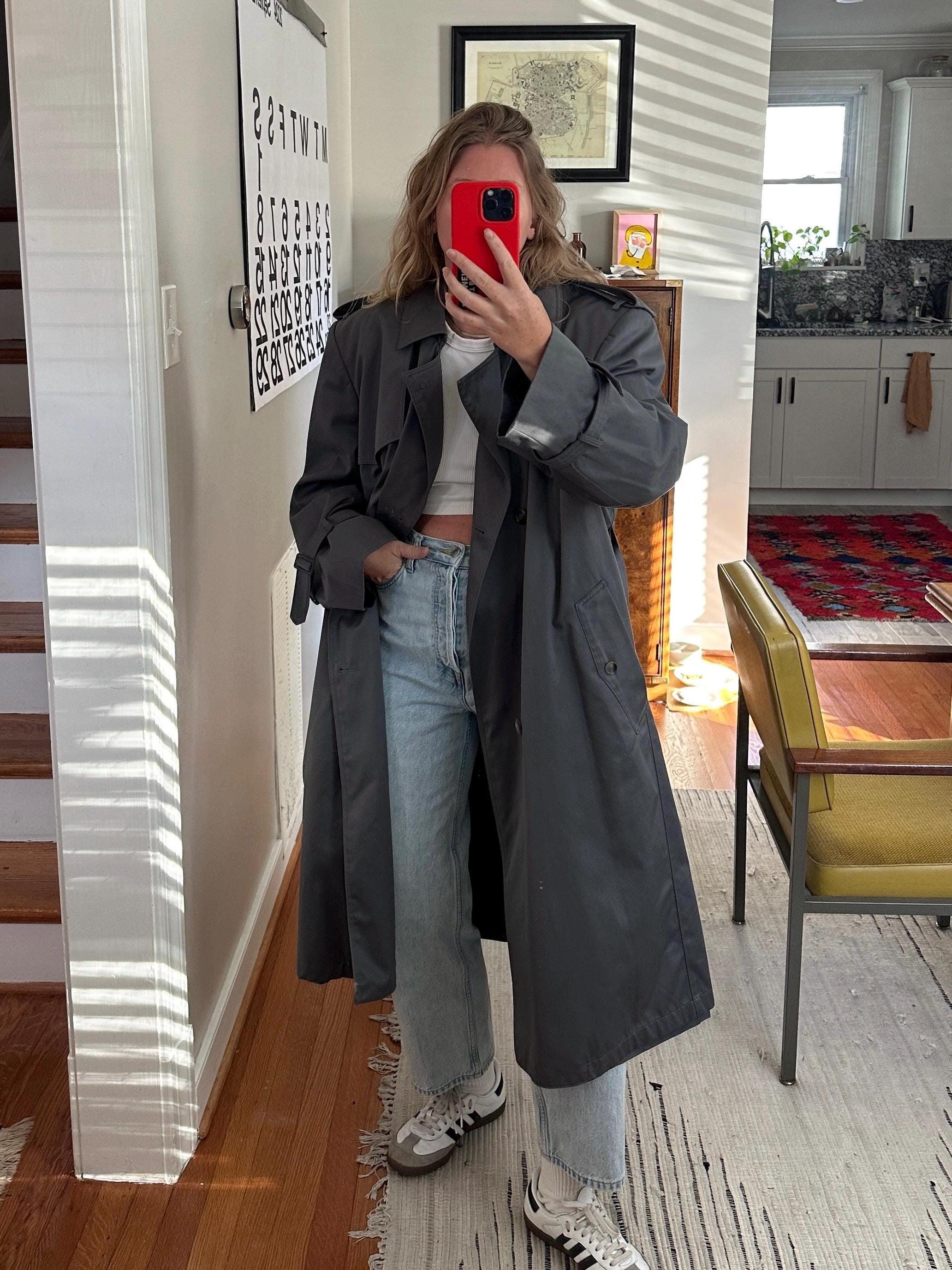 Vintage Gray Trench Coat, Dark Gray Trench, Oversized Gray