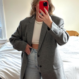 Vintage Camel Hair Blazer: Oversized Gray Boyfriend Fit