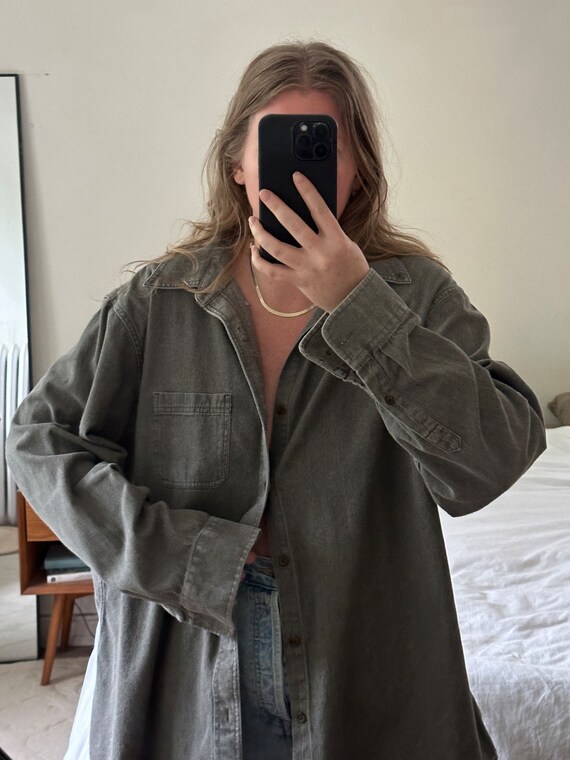 Vintage Faded Grayish Green Button Down, oversize… - image 6