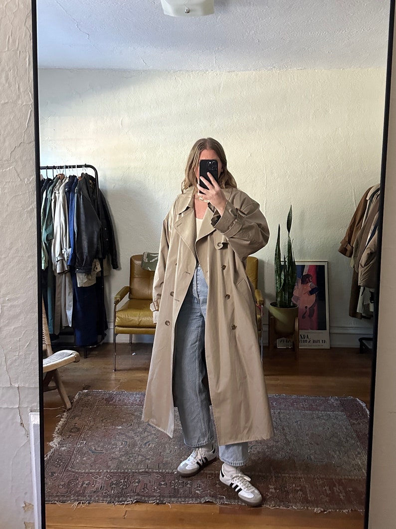 Vintage Classic Beige Trench Coat, Beige Straight Trench, Oversized Tan ...