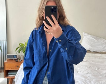 Vintage oversized blue button down, Oversized red shirt, boyfriend shirt, big blue button down, oxford