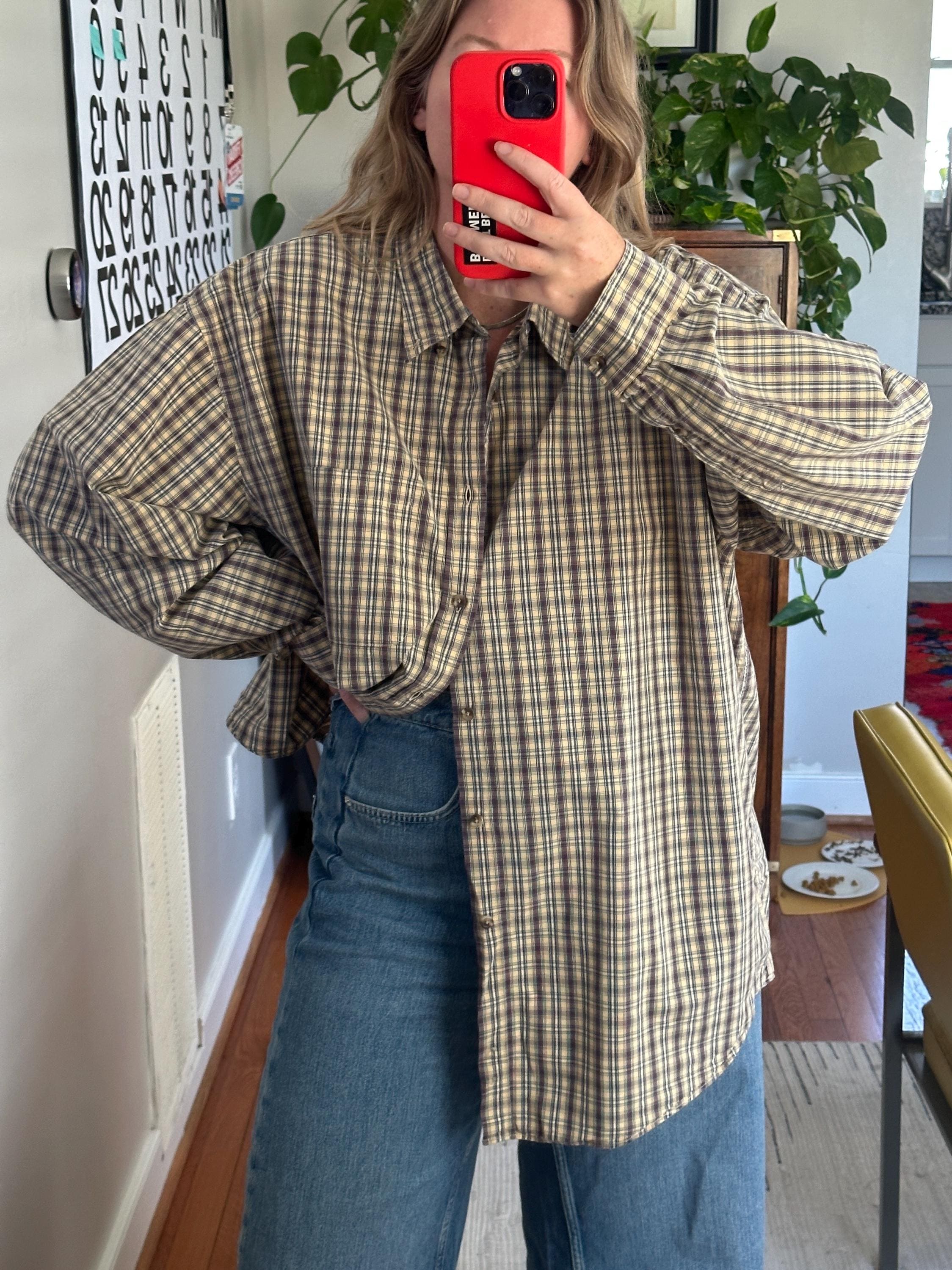 Vintage Yellow Plaid Cotton Oversized Shirt: 90s Boxy Fit - Etsy