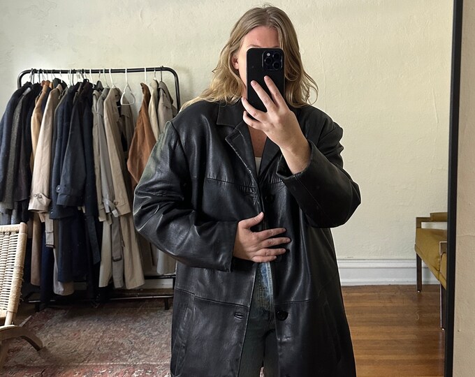 Vintage 90s Leather Jacket Black 14 16