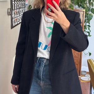 Vintage Oversized Black Wool Blazer - Boyfriend Fit