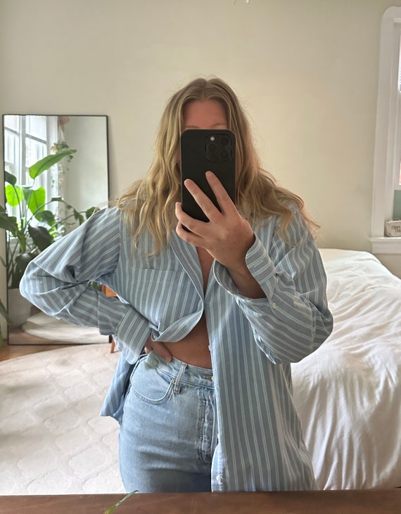 Oversized Button Down, light blue striped shirt, … - image 4