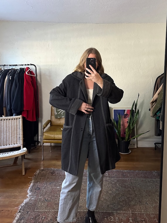 Vintage Dark Gray Mid length Coat Grey Coat Gray Jacket Gray Wool Coat Etsy UK