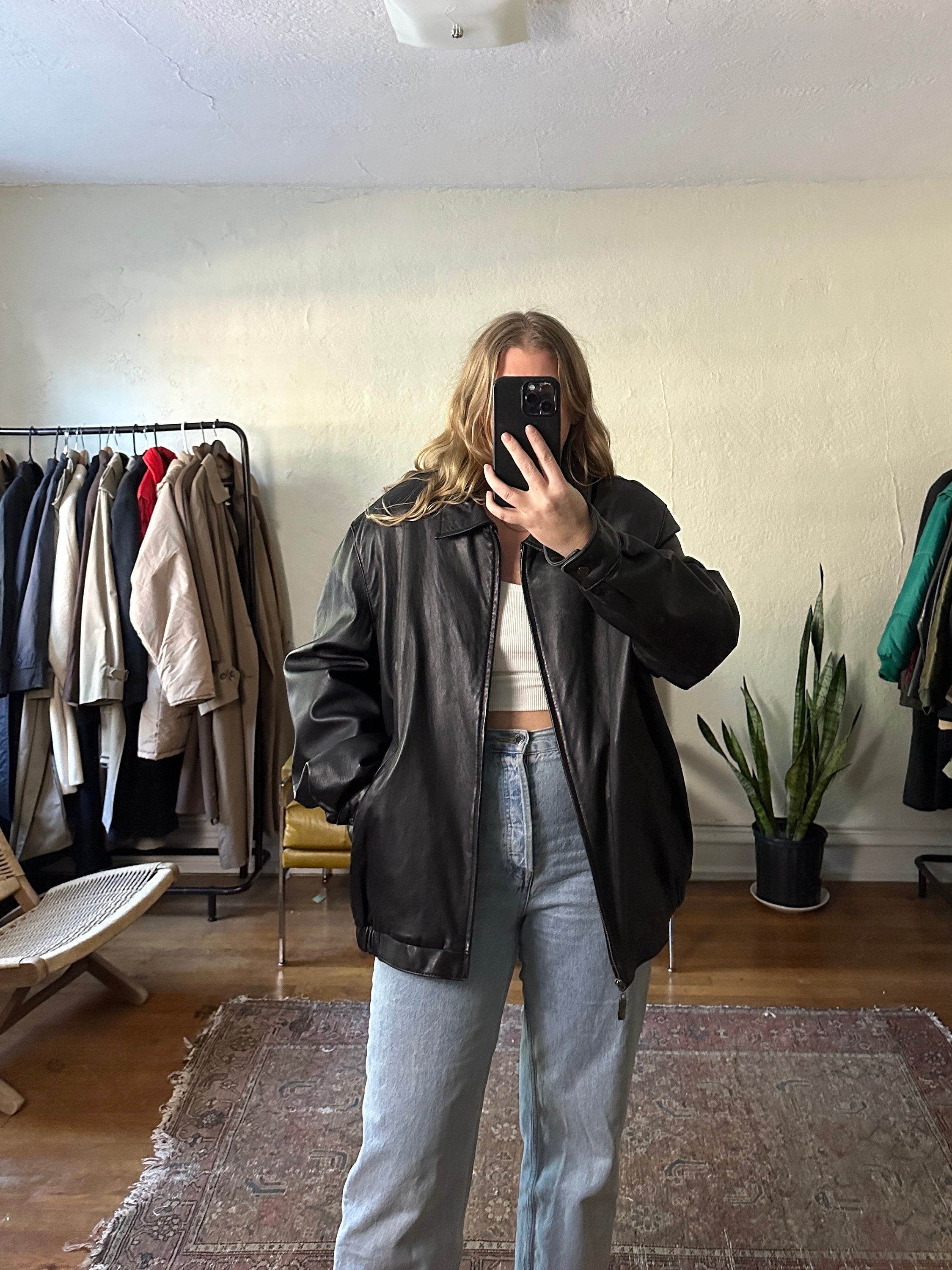 Vintage Black Leather Bomber Jacket, Oversized Bomber Jacket Vintage Black Leather Bomber Jacket, Oversized Bomber Jacket