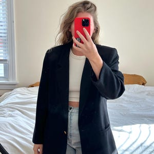 Vintage Black Wool Blazer, Black dad blazer, Oversized blazer for women, granddad blazer, black boyfriend blazer