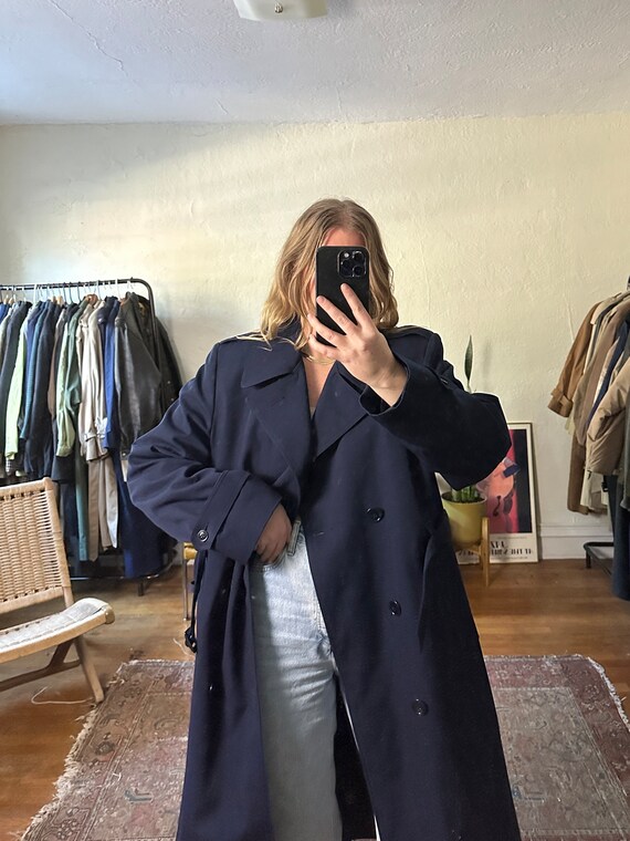 Vintage Navy Blue Trench Coat, Oversized trench, … - image 5