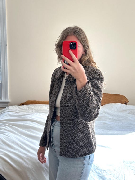 Vintage Cropped Tweed Jacket: Brown Woven Wool Bl… - image 3