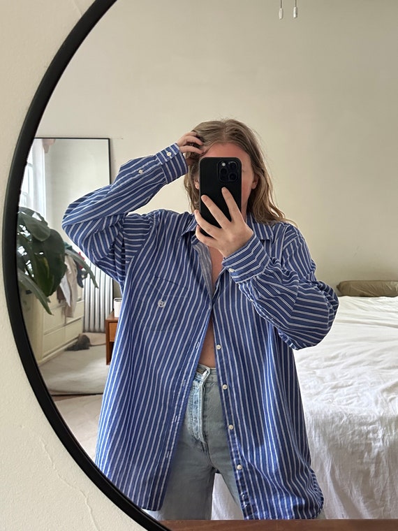 Chaps Oversized blue and white striped Button Down