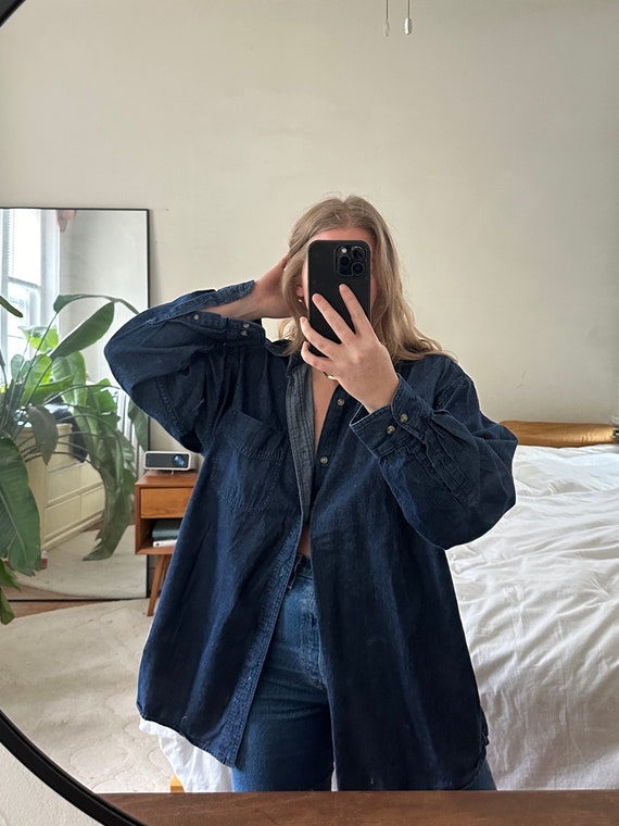 Vintage denim Button Down, denim shirt, oversized 