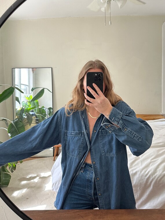 Vintage Button Down, denim shirt, oversized butto… - image 4