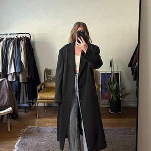 Vintage Wool Gray Coat, charcoal wool coat, Vintage dark gray full length wool coat, tweed coat