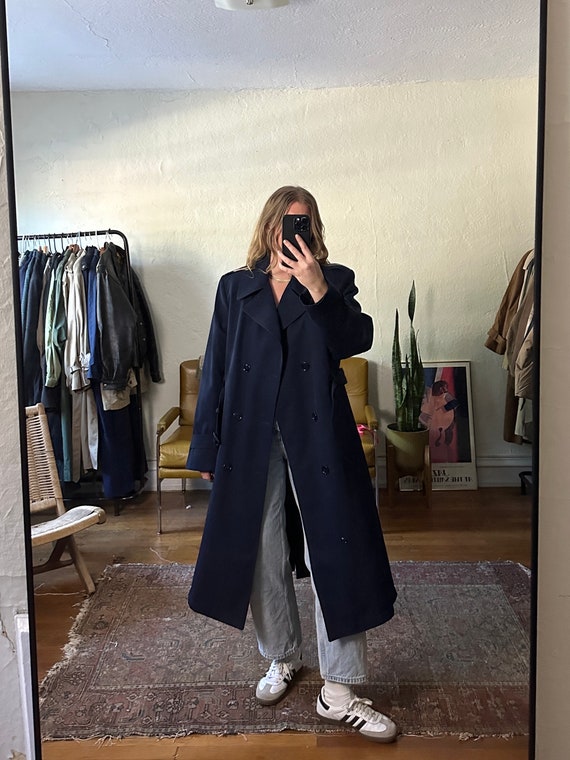 Vintage Navy Blue Trench Coat, Oversized trench, … - image 6