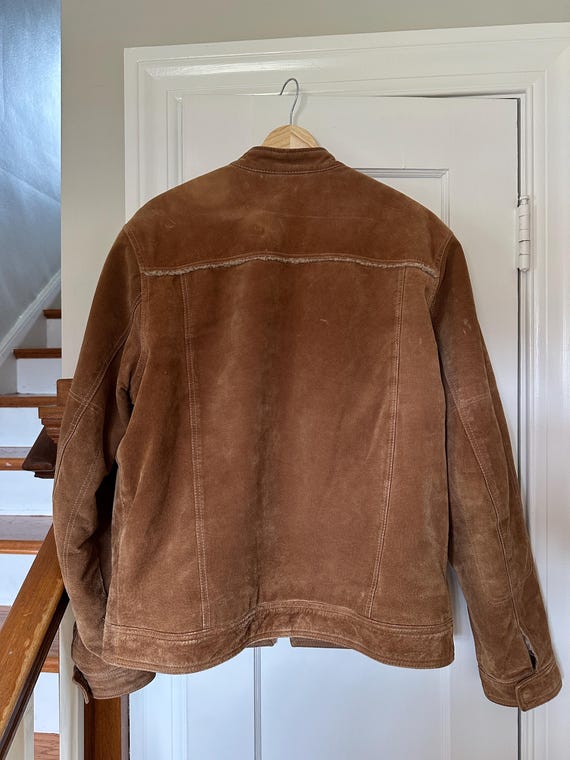 Vintage Tan Suede Leather Moto Jacket With Faux Sherpa Lining