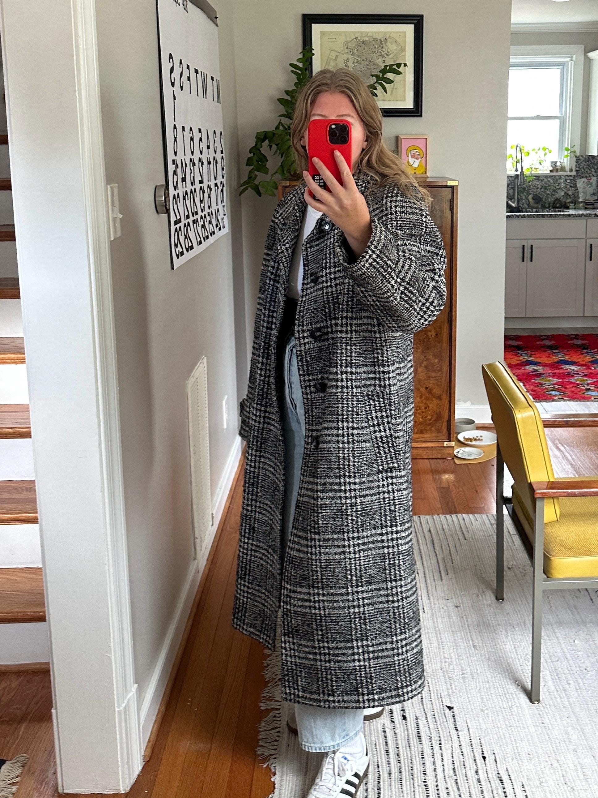 Vintage Plaid Wool Coat Grey Plaid Coat Oversized Coat Grey Wool Coat Full length Long Grey Coat Tweed Coat Etsy