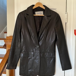 Vintage Black Leather Blazer: 90s Retro Jacket