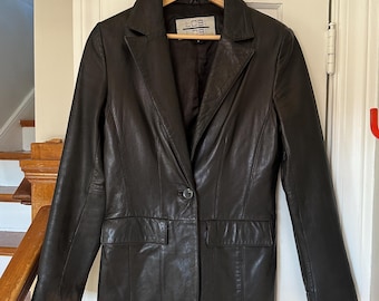 Vintage Black Leather Blazer: 90s Retro Jacket