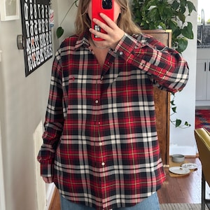 Ralph Lauren Red Plaid Cotton Button-Down Shirt: Oversized Boyfriend Fit