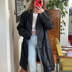 Vintage Leather Jacket / 1980's Long Leather Bomber / 1990's