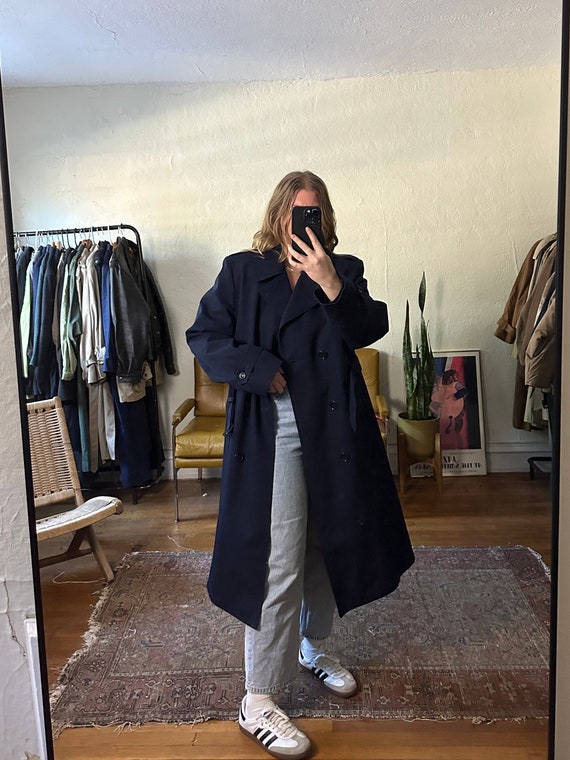 Vintage Navy Blue Trench Coat, Oversized trench, … - image 3