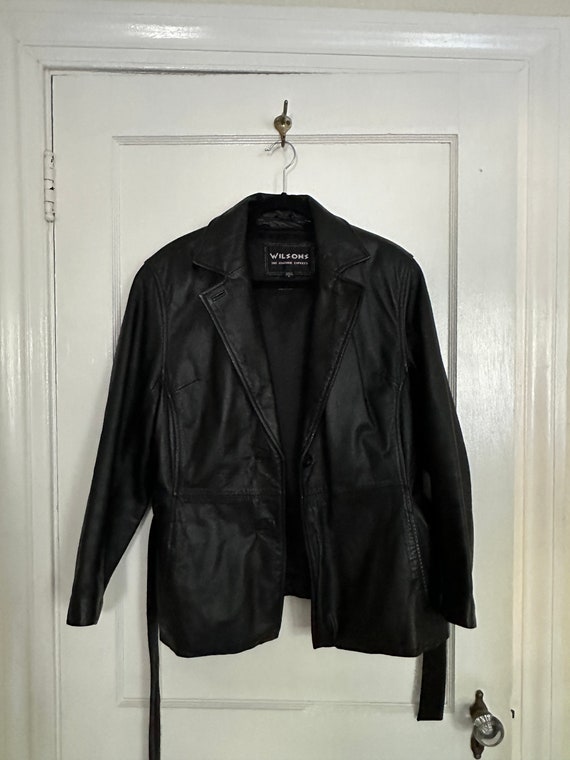 Vintage Black Leather jacket with belt, 80s, 90s,… - image 8