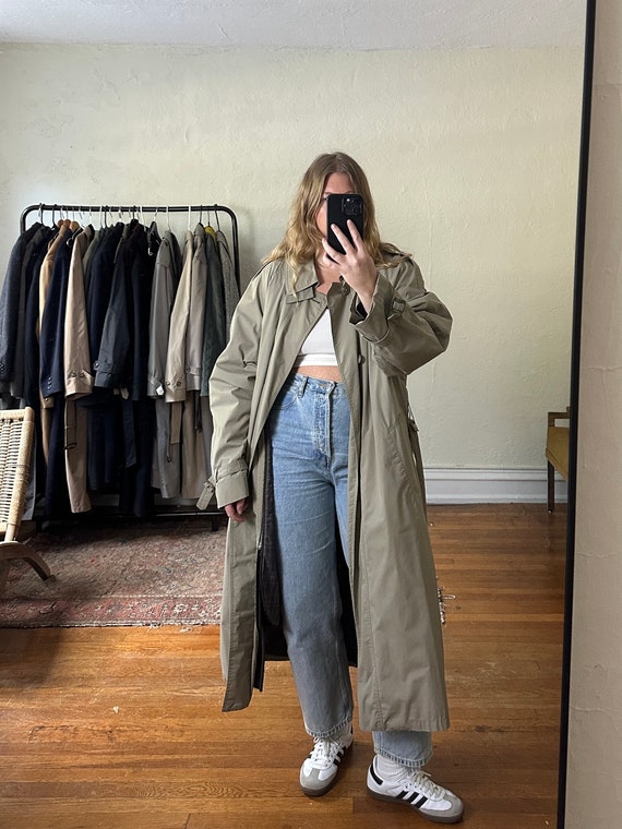 Vintage Trench Coat, grey trench, Oversized trench