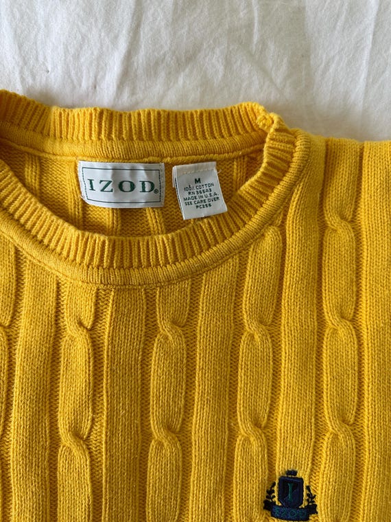 Vintage Izod Yellow Cableknit Cotton Sweater - 90s Oversized Fit