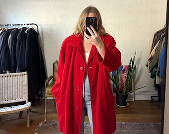 Vintage Red Wool Overcoat: Oversized 80s Boxy Fit