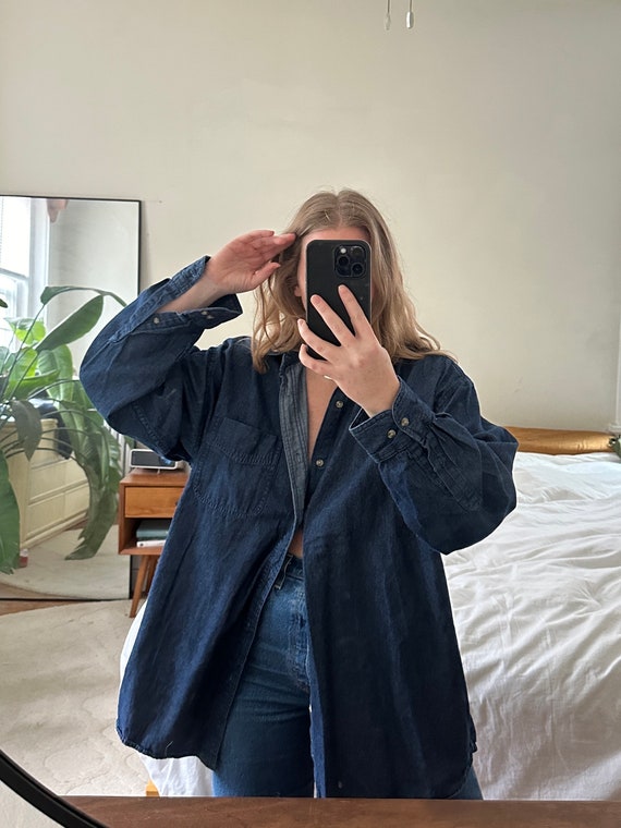 Vintage denim Button Down, denim shirt, oversized… - image 4