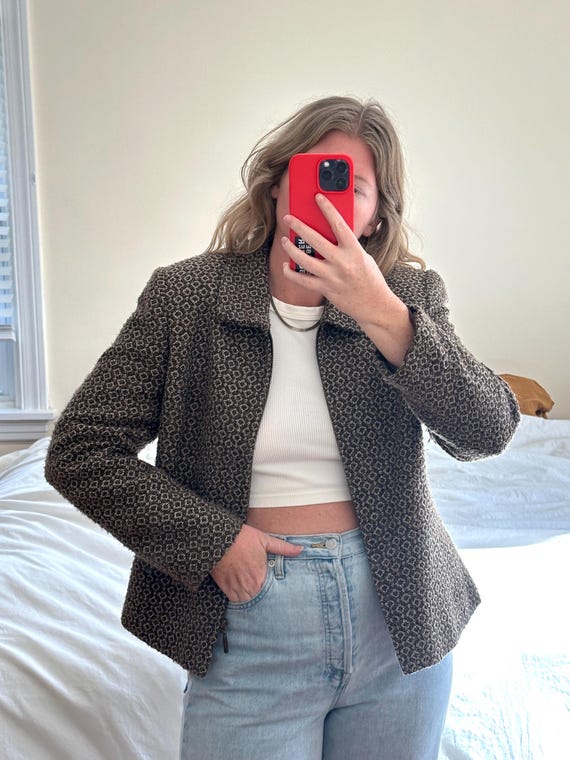 Vintage Cropped Tweed Jacket: Brown Woven Wool Bl… - image 4