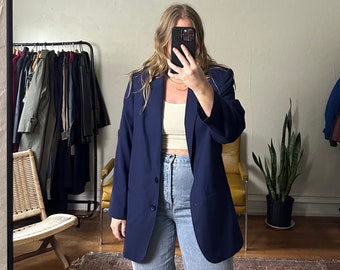 Vintage Navy Blue Blazer, dark blue dad blazer, Oversized blazer, granddad blazer, boyfriend blazer