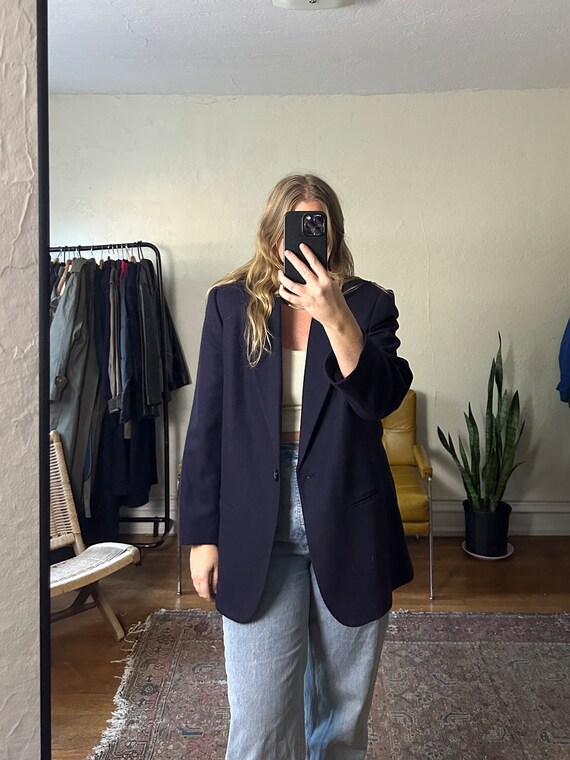 Vintage Navy Blue Blazer, dark blue dad blazer, Ov