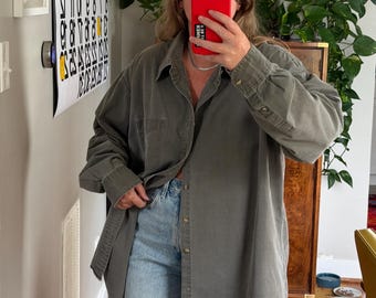 Vintage Warm Gray / Stone button down shirt: Oversized 90s fit