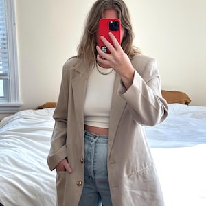 Vintage Lightweight Beige Blazer, beige dad blazer, Oversized blazer, granddad blazer, tan boyfriend blazer