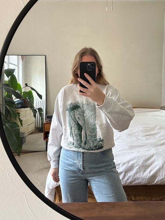 Vintage heather gray elephant raglan sweatshirt, h