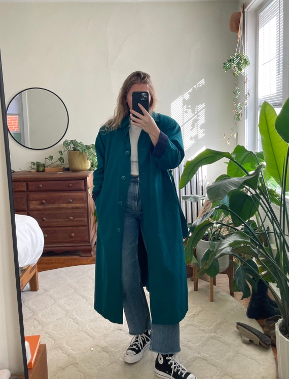 Vintage green trench, green trench, long green ja… - image 1