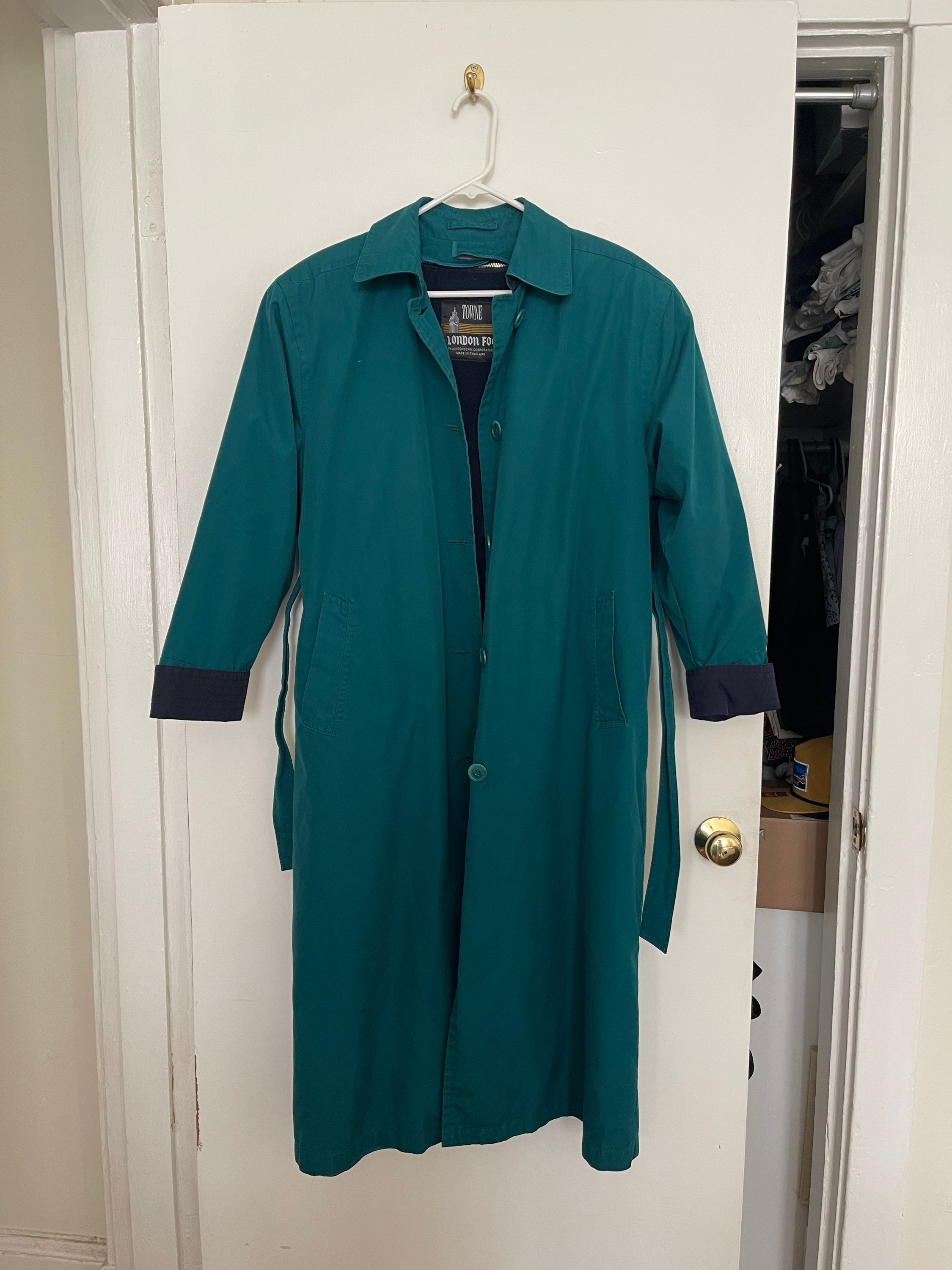 Vintage Green Trench, Green Trench, Long Green Jacket, Teal Jacket ...