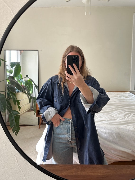 Vintage Navy Blue Button Down, oversized denim bu… - image 5