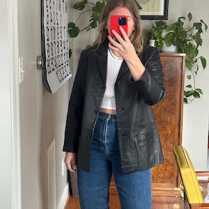 Vintage Black Leather Blazer: 80s Retro Jacket